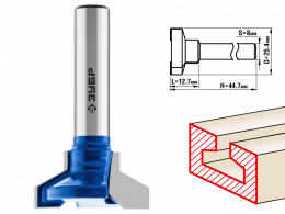 Фреза Зубр Профессионал пазовая Т-образная №2, D= 25,4мм, высота-12,7мм, вугол наклона-30 градусов, хв.-8 мм 28750-25.4