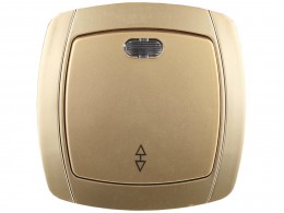 Выключатель проходной одноклавишный в сборе Светозар АКЦЕНТ, с подсветкой, цвет золотой металлик, 10А/~250В SV-54238-GM