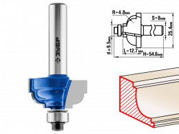 Фреза Зубр Профессионал кромочная калевочная №7, D= 25,4мм, рабочая длина-12,7мм, радиус-4,8мм, хв.-8мм, d-9,5мм 28709-25.4