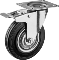 Колесо поворотное c тормозом Зубр d=125 мм, г/п 100 кг, резина/металл, игольчатый подшипник 30936-125-B