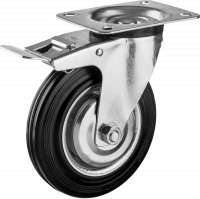 Колесо поворотное c тормозом Зубр d=160 мм, г/п 145 кг, резина/металл, игольчатый подшипник 30936-160-B
