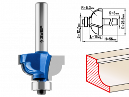 Фреза Зубр Профессионал кромочная калевочная №7, D= 28,6мм, рабочая длина-16мм, радиус-6,3мм, хв.-8мм, d-12,7мм 28708-28.6