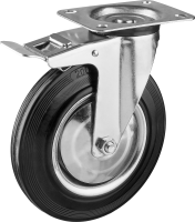 Колесо поворотное c тормозом Зубр d=200 мм, г/п 185 кг, резина/металл, игольчатый подшипник 30936-200-B