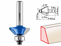 Фреза Зубр Профессионал кромочная калевочная(фасочная) №9, D= 25,4мм, рабочая длина-9мм, угол наклона-45 градусов, хв.-8мм, d-12,7мм 28711-25.4