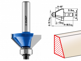 Фреза Зубр Профессионал кромочная калевочная(фасочная) №9, D= 30,2мм, рабочая длина-13мм, угол наклона-45 градусов, хв.-8мм, d-12,7мм 28711-30.2