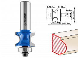 Фреза Зубр Профессионал полустержневая с подшипником, D= 22,2мм, рабочая длина-15,9мм, радиус-4,8мм, хв.-12мм, d-12,7мм 28722-22.2