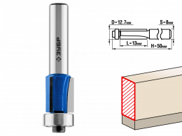 Фреза Зубр Профессионал кромочная с нижним подшипником(3 лезвия), D= 12,7мм, рабочая длина-13мм, хв.-8мм, d-12,7мм 28728-12.7-13