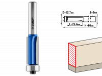 Фреза Зубр Профессионал кромочная с нижним подшипником(3 лезвия), D= 12,7мм, рабочая длина-25,4мм, хв.-8мм, d-12,7мм 28728-12.7-25.4