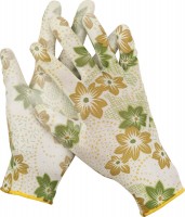 Перчатки Grinda садовые, прозрачное PU покрытие, 13 класс вязки, бело-зеленые, размер L 11293-L