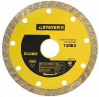 Круг отрезной алмазный Stayer "TURBO", сегментированный, сухая и влажная резка, для УШМ, 22,2х105мм 3662-105