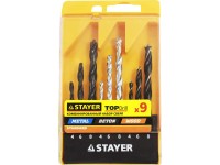 Набор Stayer Standart: Сверла комбинированные, дерево (4-6-8мм), металл (4-6-8мм), бетон (4-6-8мм), 9 предметов 29720-H9