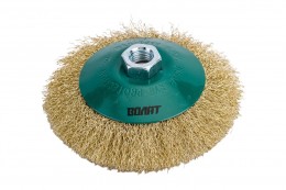 Щетка на УШМ ВОЛАТ коническая пушистая латунированная 125мм с резьбой М14 81050-125