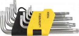 Набор Stayer Master: Ключи имбусовые короткие, Cr-V, сатинированное покрытие, пластиковый держатель, Т10-Т50мм, 9 предметов 2743-H9