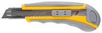 Нож Stayer Master двухкомпонентный корпус,серо-желтый,серая кнопка,автостоп,допфиксатор,кассетой на 5лезвий,18мм 09142