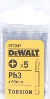 Бита DeWalt Рh3, хв-6-ти гран 1\4", 50мм, 5шт, Extra Grip DT 7247