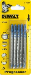 Пилки для лобзика DeWalt 5шт,HSS,100\74\1.2-2.6мм,рез-10мм,быстр\пропил(T123Х)