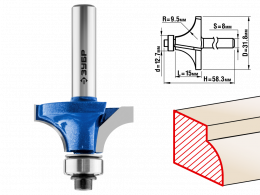 Фреза Зубр Профессионал кромочная калевочная №1, D= 31,8мм, рабочая длина-15мм, радиус-9,5мм, хв.-8мм, d-12,7мм 28701-31.8