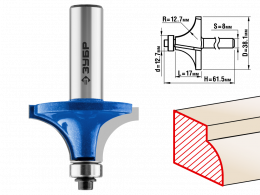 Фреза Зубр Профессионал кромочная калевочная №1, D= 38,1мм, рабочая длина-17мм, радиус-12,7мм, хв.-8мм, d-12,7мм 28701-38.1