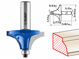 Фреза Зубр Профессионал кромочная калевочная №1, D= 44,5мм, рабочая длина-21,5мм, радиус-15,9мм, хв.-12мм, d-9,5мм 28700-44.5