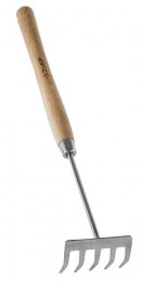 Грабельки Зубр Эксперт из нержавеющей стали, деревянная ручка из ясеня, 5 прямых зубцов, 88x65x480мм 4-39473