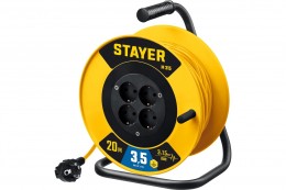 Удлинитель силовой на катушке STAYER M-315 (20м, ПВС 3х1,5мм. 4 розетки.3500Вт) 55078-20_z01 Удлинитель силовой на катушке STAYER M-315 (20м, ПВС 3х1,5мм. 4 розетки.3500Вт) 55078-20_z01